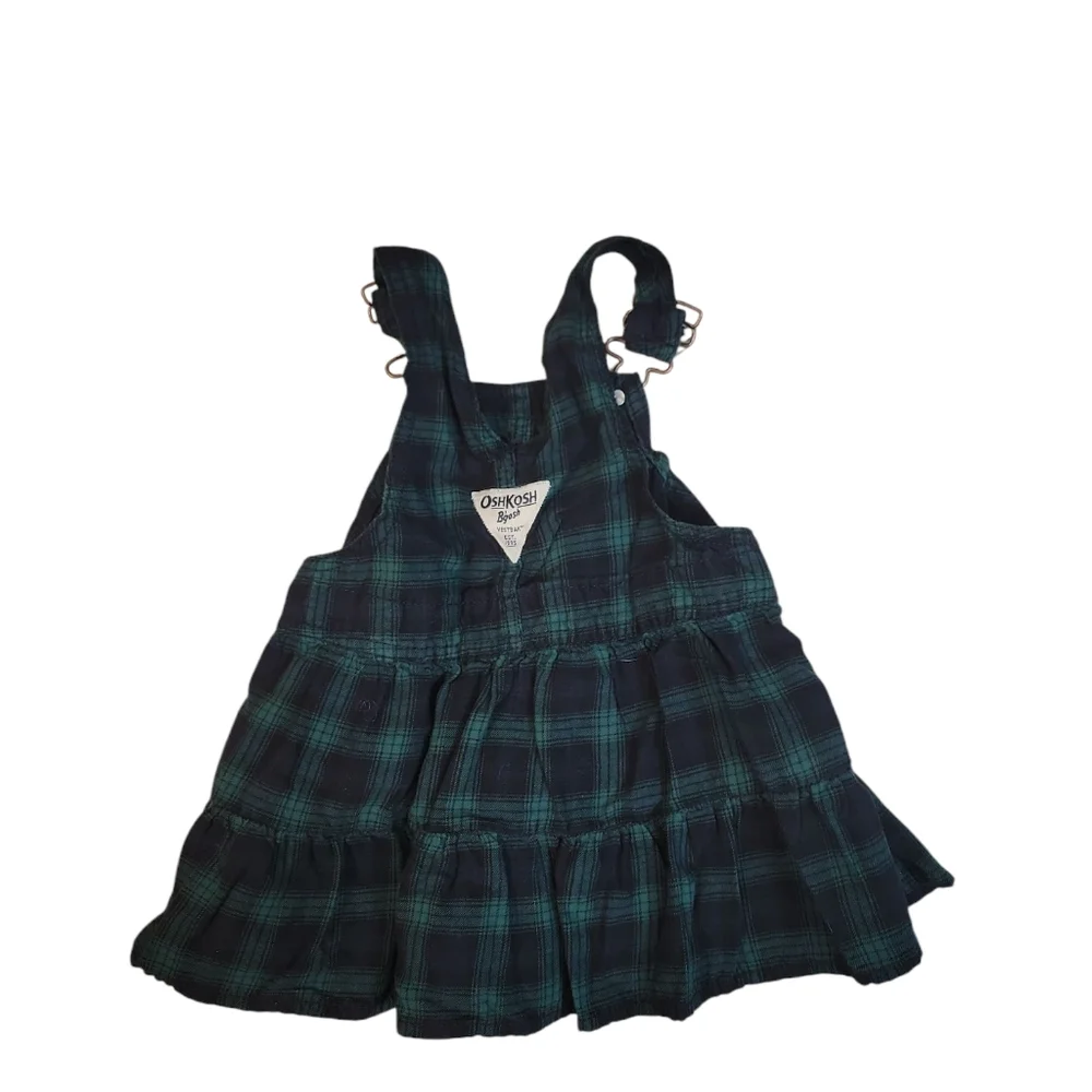 Oshkosh B'gosh Green Plaid Coverall Dress Cottagecore‎ Cabincore Baby Dress 12m